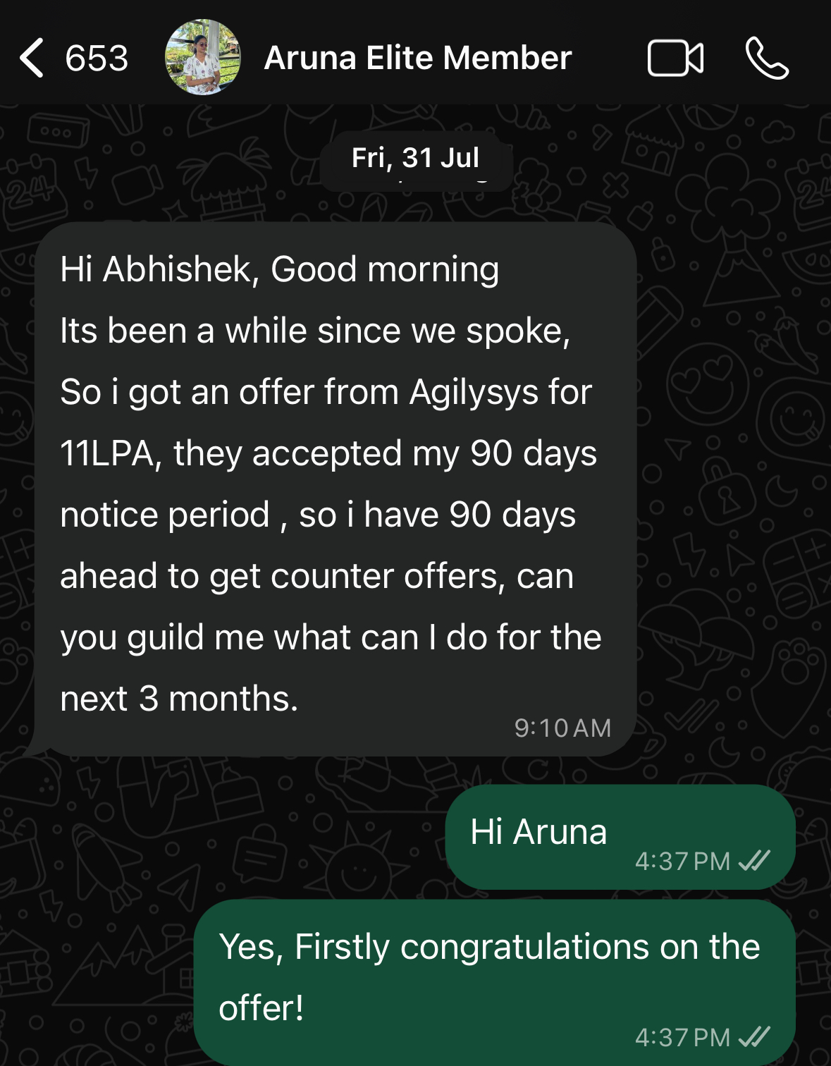 Aruna · 11 LPA Offer - WhatsApp update