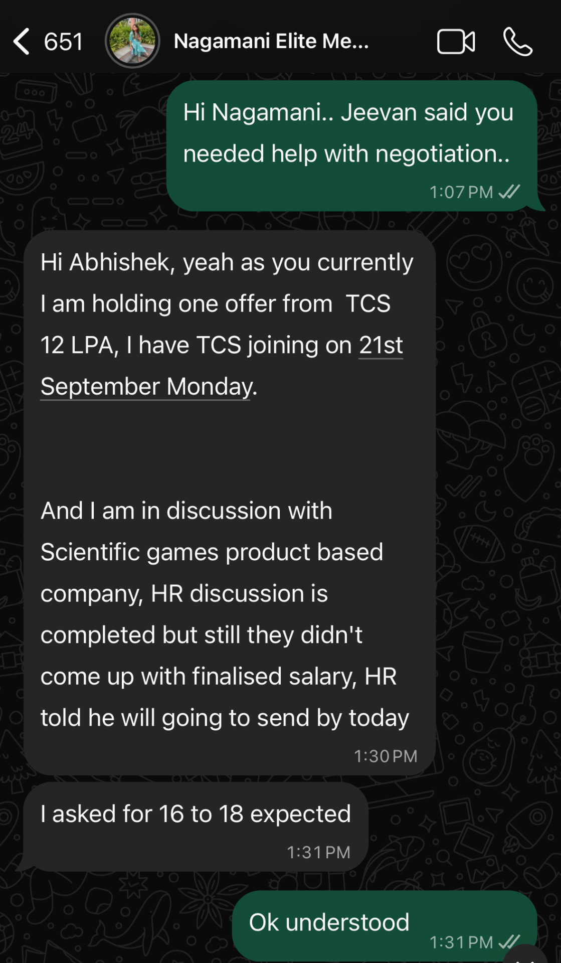 Nagamani · Negotiation Breakthrough - WhatsApp update