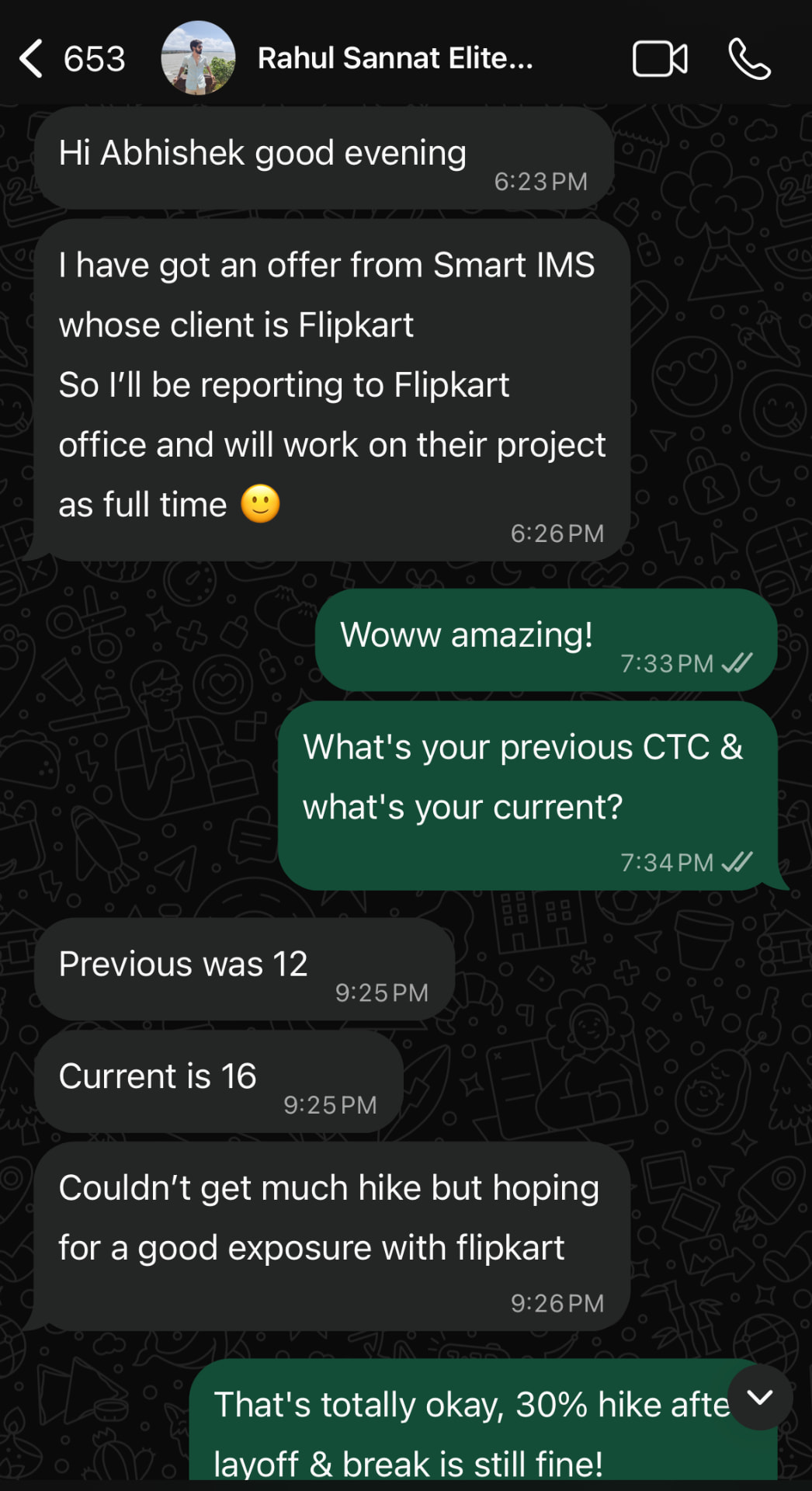 Rahul Sannat · 16 LPA · Flipkart Project - WhatsApp update